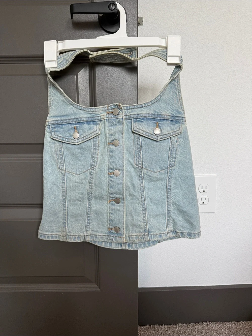 Universal Thread Light Wash Denim Halter Jean Top - Picture 1 of 2